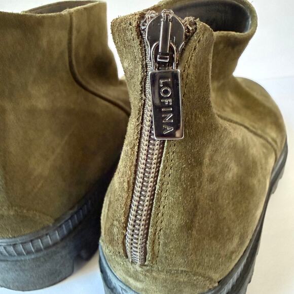 LOFINA Green Suede Lug Sole Zip Ankle Boots 6470 Euro 38 US 7.5 Italian - Picture 8 of 15